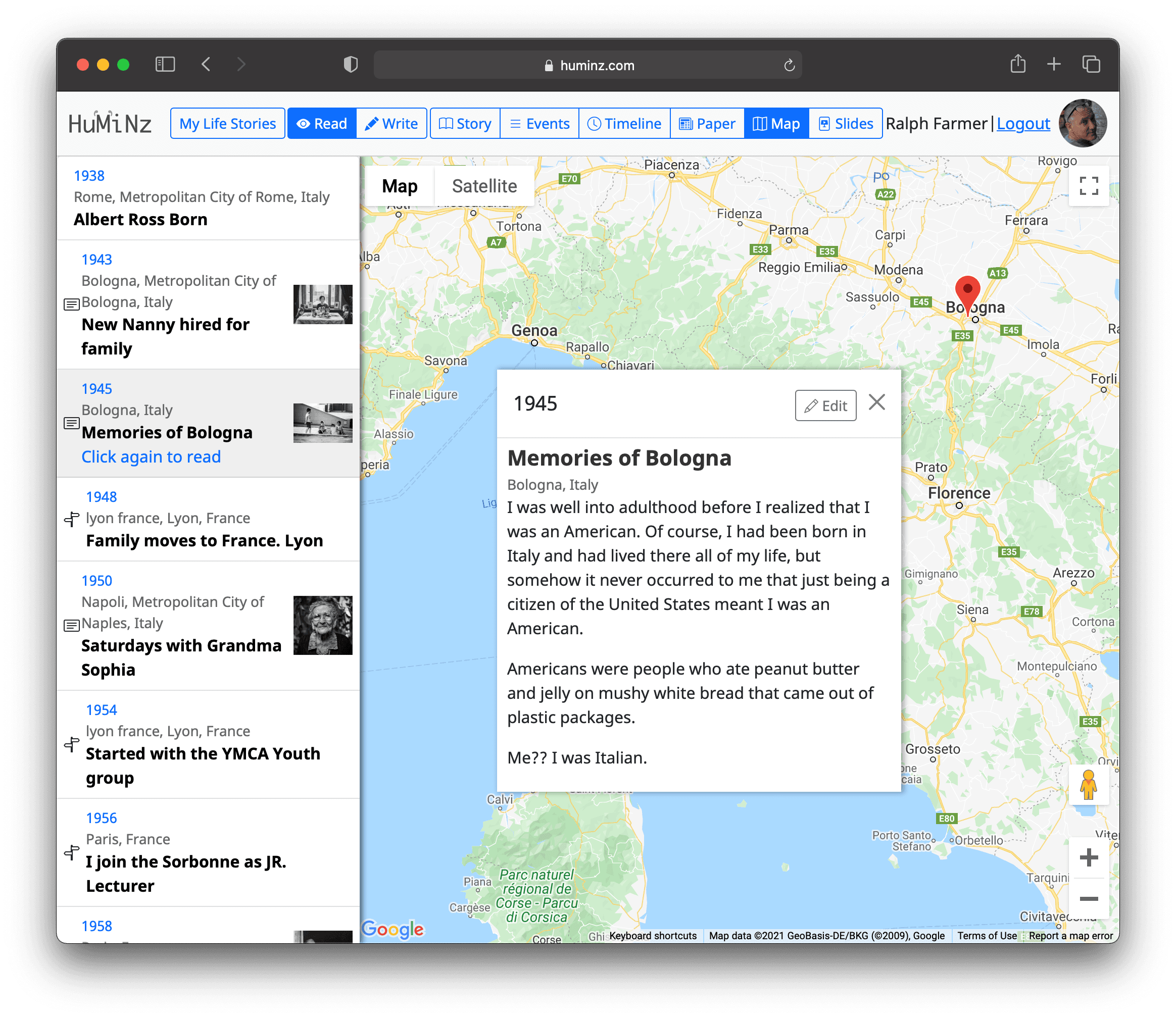 Huminz story in Map reading view