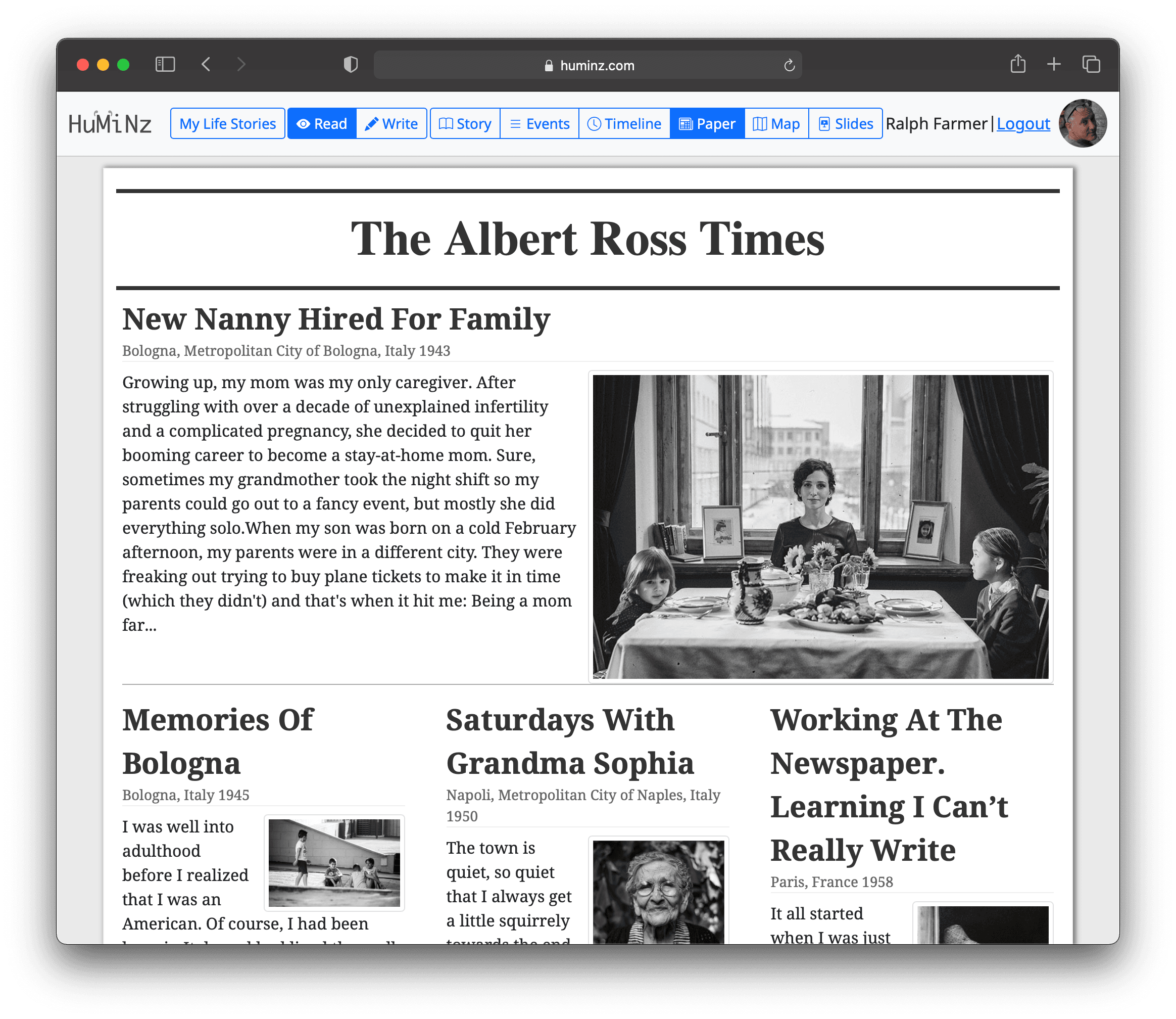 Huminz story in Newspaper reading view