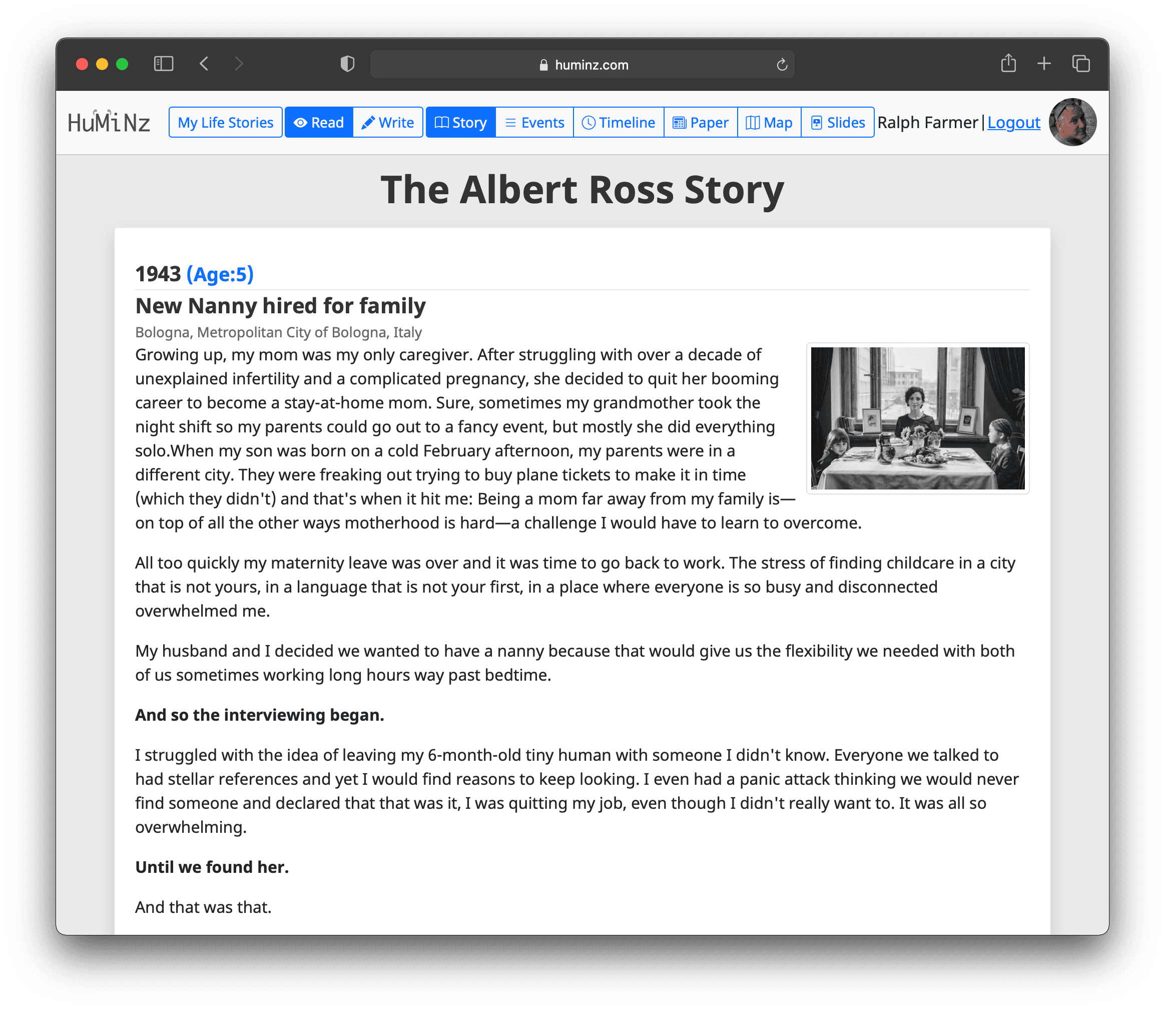 Huminz story in Book reading view